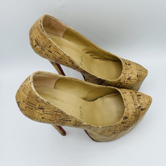 Heels Womens Size 9.5 Cork Pattern Platform Stiletto Slip On Pumps Red Sole - Picture 3 of 11